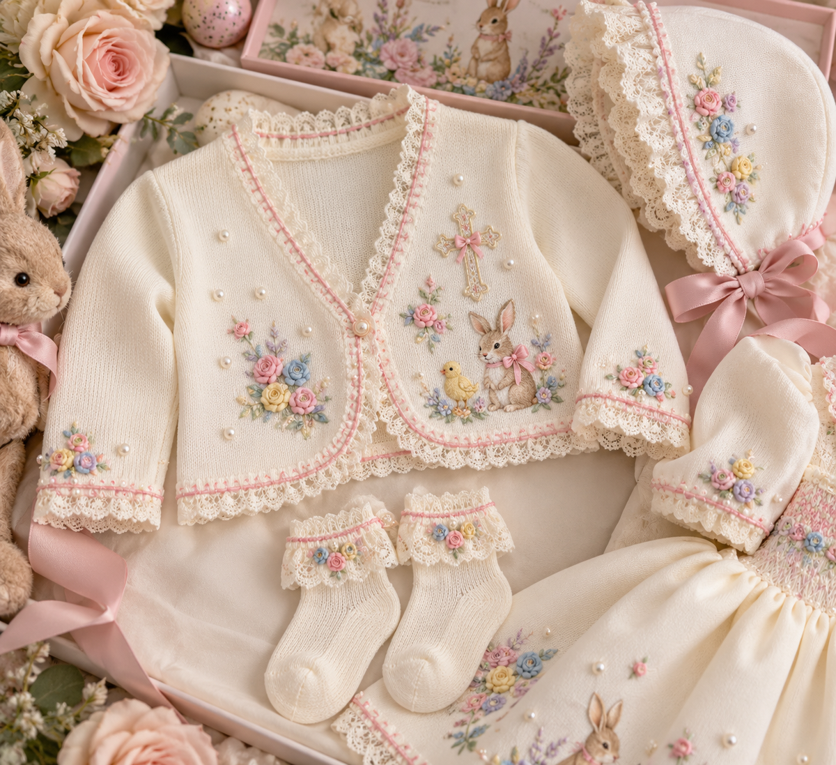 The little blessing collection ✝️embroidered cardigan & socks  Easter 27