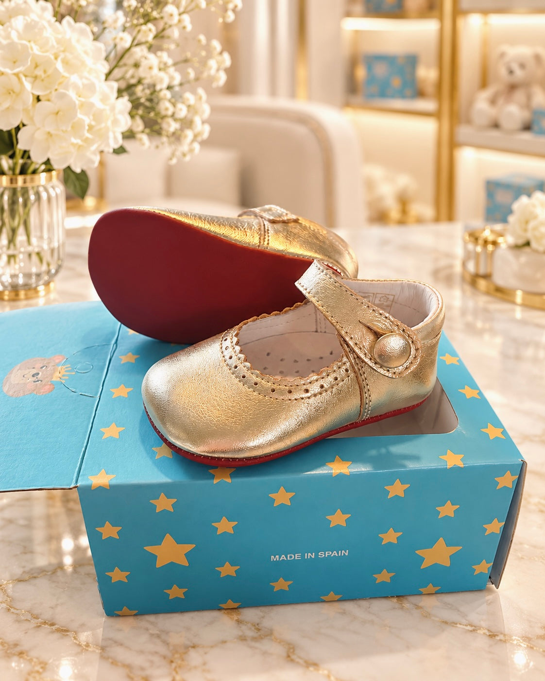 Gold red sole Maryjanes instock
